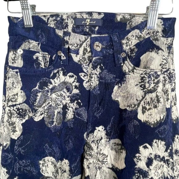 7 for all Mankind Size 25 Blue White Floral Ankle Skinny Textured Pants Stretch - Picture 3 of 8